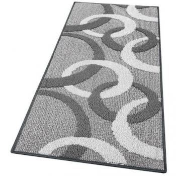 Alfombra de cocina suave 57x230 cm círculos 3D gris bordeado