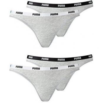 Puma Damen Iconic Bikini Slip 4er Pack, Größe:M, Farbe:Anthrazit/Grau