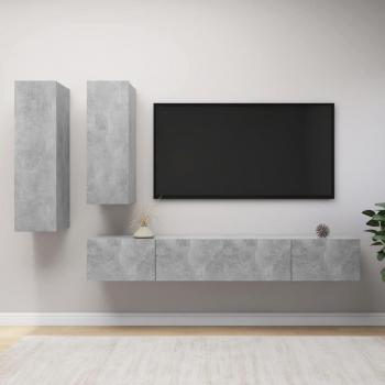 VidaXL Set muebles de salón TV 4 pzas madera ingeniería gris hormigón