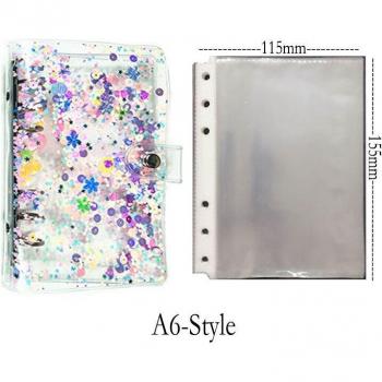 6-Hole Loose-Leaf Notebook Case with Glitter Sequins and Storage Bags