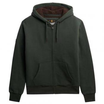 Borg Lined Green Hoodie Superdry para Hombre, Tamaño Mediano, Verde Oscuro
