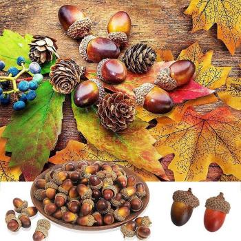 Seasonal Autumn & Holiday Acorn Display – 100 Colorful Fake Acorns