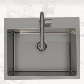 Évier de cuisine 1 bac en inox 304, 55x45x21 cm, finition Gun Metal brossé PVD