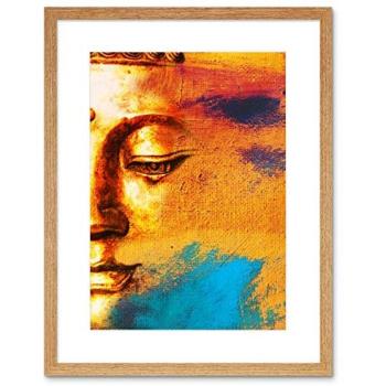 Artery8 Buddha Face Gold Canvas Print – 9” × 7”, Beige Finish