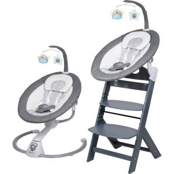 Hochstuhl Family Homey Set von BabyGo, grau/hellgrau, mit elektrischer Wippe