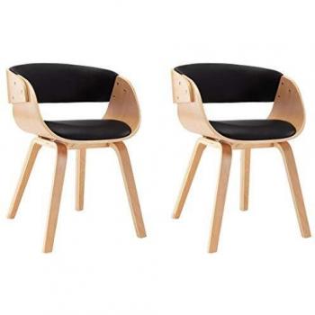 VidaXL Black Bent Wood Dining Chairs (Set of 2) with Faux Leather