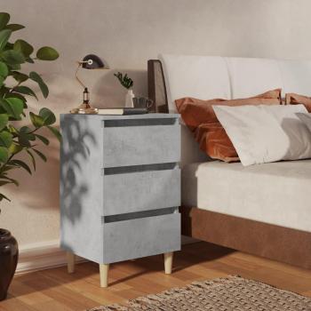 VidaXL Bed Cabinet with Solid Wood Legs, Concrete Grey, 40x35x69 cm, Scandinavian Style, 3 Drawers Nightstand