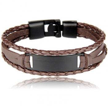 Personalized Leather Bracelet for Grandson with Stainless Steel