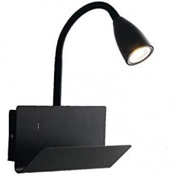 ECO-LIGHT Flexible usb led Leselampe Schwarz, Wandleuchte mit Ablage & Ladefunktion