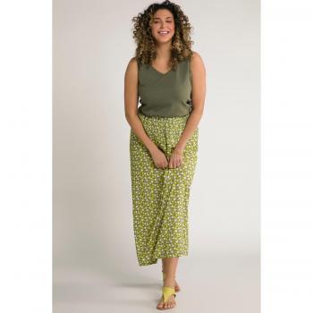 Gonna maxi verde con stampa foglie, top smock, cintura elastica, Taglia 24/26, Viscosa, Donna