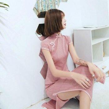 Vestido Diario Cheongsam Shèng Còcó Cuadros Bonito