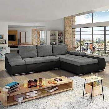 Mobilier Deco Lohan Canapé Convertible à Coffre, Gris-Noir – Angle Droit