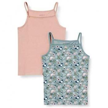 Name It Nkfstrap Top 2p Pale Mauve Flower Noos T-Shirt for Women, 146-152 (Pack of 2)