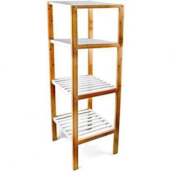 Scaffale da Bagno 4 Ripiani in Bambù, Relaxdays, Dimensioni 110 x 33 x 34 cm, Naturale Bianco