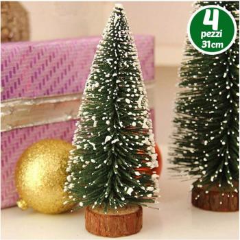 Set 4 Mini Alberi Innevati di Natale 31cm