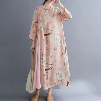 Vestido largo de estilo retro en lino y algodón, talla grande TA2371