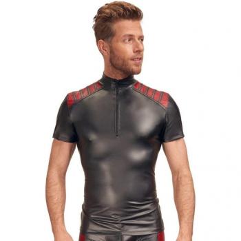Herren Shirt 2XL Elastisches Shirt in Schwarz mit roten Akzenten