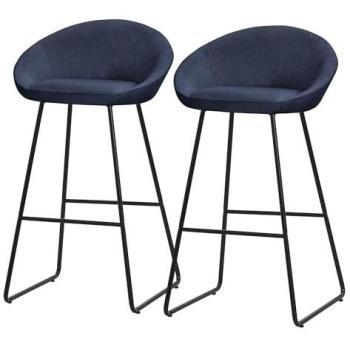 Taburetes de Bar con Respaldo y Reposapies en Azul Oscuro