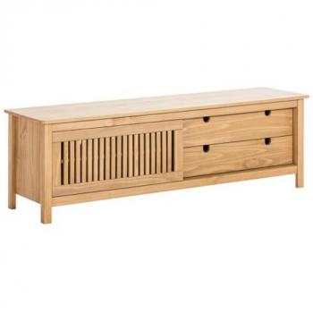 Meuble TV en Bois Ciré MALIA 1 Porte Coulissante 2 Tiroirs