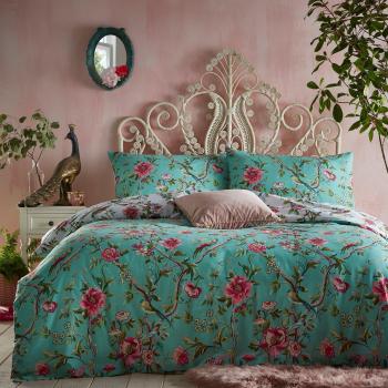Vintage Chinoiserie Jade Floral Reversible Duvet Cover and Pillowcase Set