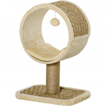 Albero da arrampicata per gatti con area di gioco a tunnel e giocattolo sospeso, beige, 40x30x56 cm