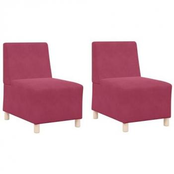 Sofa en tissu bordeaux, deux unités modulaires sans accoudoirs