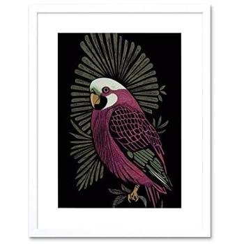 Deep Green Jungle Bird Linocut – 9×7 White Frame – Artery8