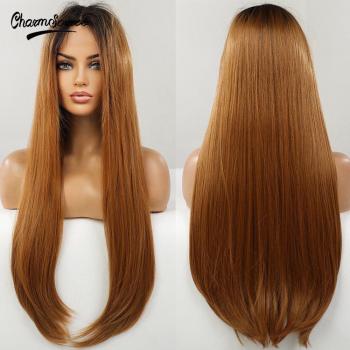 CharmSource High Density Ombre Blonde Straight Synthetic Lace Front Wig for Daily Wear