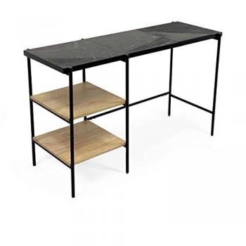 Escritorio Oviala con estantes de mármol taupe y madera de mango negro