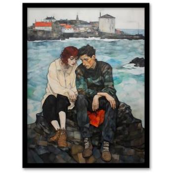 Blue Grey Red Seaside Romance