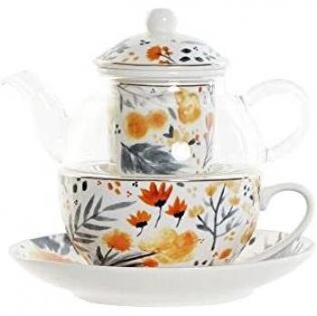Tetera DKD Home Decor 250 ml Cristal Porcelana Multicolor Azul Naranja (2 Unidades)