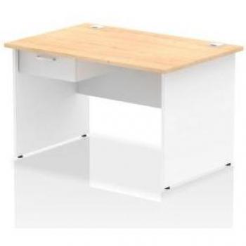 Impulse 1200 × 800mm Straight Desk – Maple Top with White Panel Ends and Fixed Pedestal