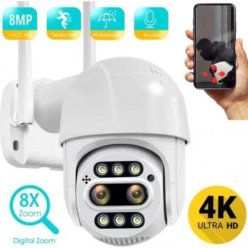Sistema de Seguridad ICSEE 8MP 4K, Cámara IP PTZ con Lente Dual, Zoom 8x y Detección Humana