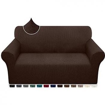 Luxurlife High Stretch Sofa Covers 2 Seater Super Soft Loveseat Cover Upgraded Modern Sofa Slipcover for Dogs Pets Furniture Protector With Elastic Bottom (Chocolate)
