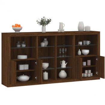Brown Oak Wooden Sideboard with Built-in LED Lights (Dimensions: 202x37x100 cm)