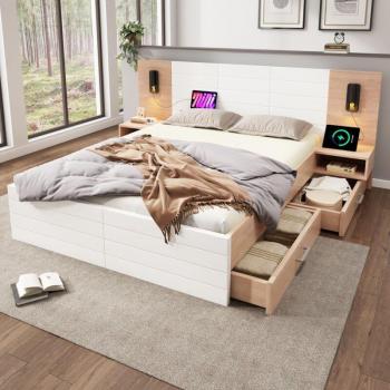 Lit Okwish 160x200 cm avec Éclairage et Charge USB