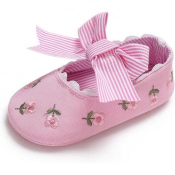 Newborn Baby Girl Shoes with Stripe and Bowknot