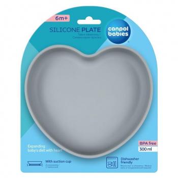 CanPol Baby Heart Silicone Plate & Stick – 300 ml, Grigio