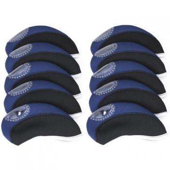 10er Set Neopren Kopfabdeckungen für Golf Eisen und Wedges in Schwarz