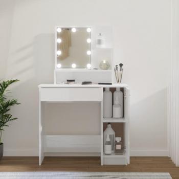 High Gloss White Dressing Table with LED 86.5x35x136 cm