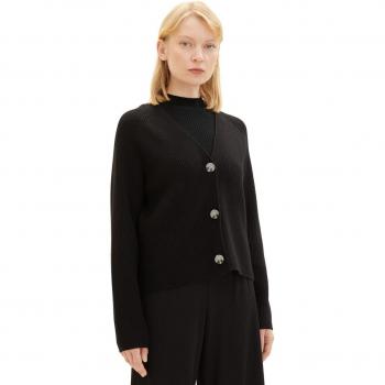 TOM TAILOR Damen Cardigan Tiefschwarz Unifarbe M