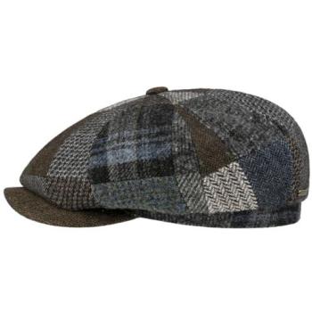 Stetson Hatteras Patchwork Flat Cap – Brown/Blue, Small Size
