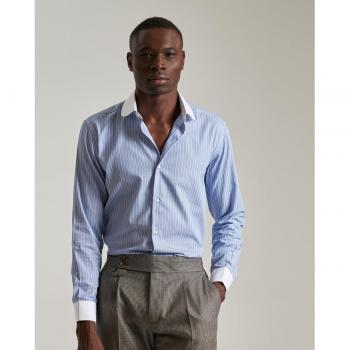 PuroEgo Camisa Slim de Rayas con Cuello Contraste