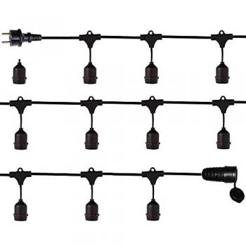 LolaHome Extensión de Luces LED 4 m – 10 Casquillos Negros, Diseño Cottage