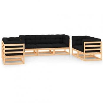 NatureNest 7‑Piece Outdoor Ensemble – Pine Frame & Cushions