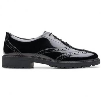 Clarks Loxham Youth Black Patent School Shoes