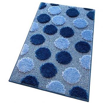 Emmevi Tapis anti-dérapage en microfibre, design moderne, pois bleus – 65×180 cm
