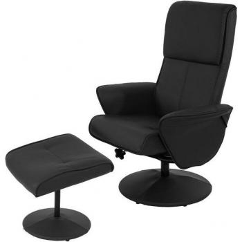 Drehbarer Relaxsessel Stockholm, Fernsehsessel mit Hocker ~ Kunstleder, schwarz