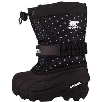 Sorel Kids Flurry Botas Negras Talla 35 – Diseño Plano con Velcro, Perfectas para la Nieve