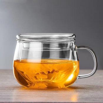 Tasse à thé en verre avec infuseur et couvercle en bambou